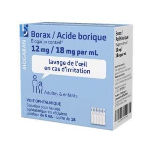 Biogaran Borax/Acide Borique 12mg/18mg par ml 15 dosettes de 5ml