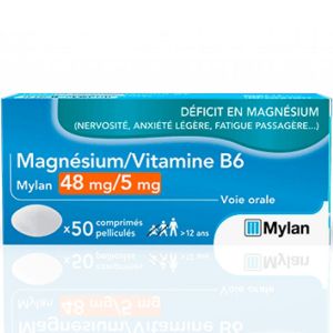 Magnésium/Vitamine B6 48mg/5mg Mylan 50 Comprimés