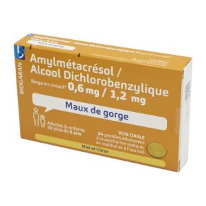 Amylmétacrésol/Alcool dichlorobenzylique miel/citron sans sucre x24