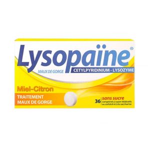 Lysopaine Miel-citron sans sucre 2x18 comprimes a sucer