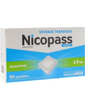 Nicopass 1,5mg Sans sucre Eucalyptus Pastilles x96