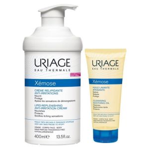 Uriage Xemose Crème Relipidante Anti-irritations, 400ml + 200ml Huile Lavante Apaisante Offerte