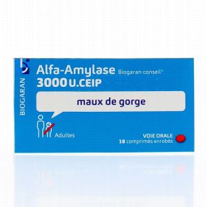Alfa-Amylase Biogaran conseil 3000U maux de gorge x18 comprimes