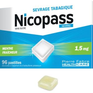 Nicopass 1,5mg Sans sucre Menthe fraîcheur Pastilles x96