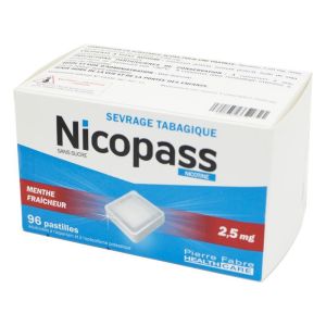 Nicopass 2,5mg Sans sucre Menthe Pastilles x96