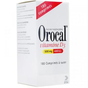 Orocal Vitamine D3 500mg/400UI Comprimés à sucer x180