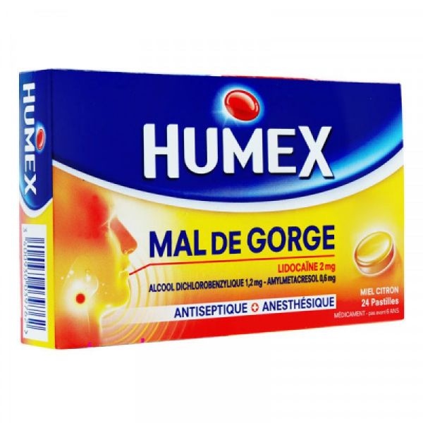 Humex Mal Gorge Pastilles Lidocaine Miel Citron Sans Sucres X24