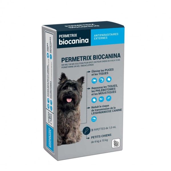 Biocanina Permetrix Petit Chien 4 à 10kg 3 Pipettes de 1ml