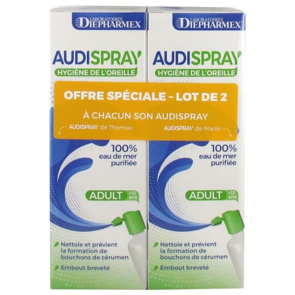Audispray Adulte Hygiène oreille Spray 2x50ml