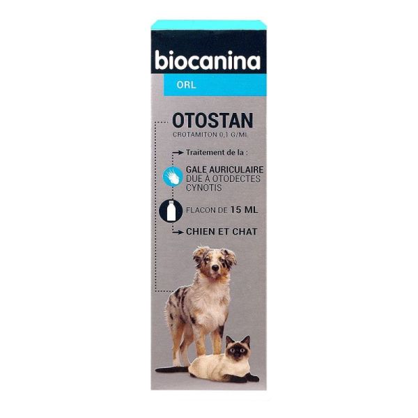 Biocanina Otostan Gouttes Auriculaires 15ml pour la gale chien et chat