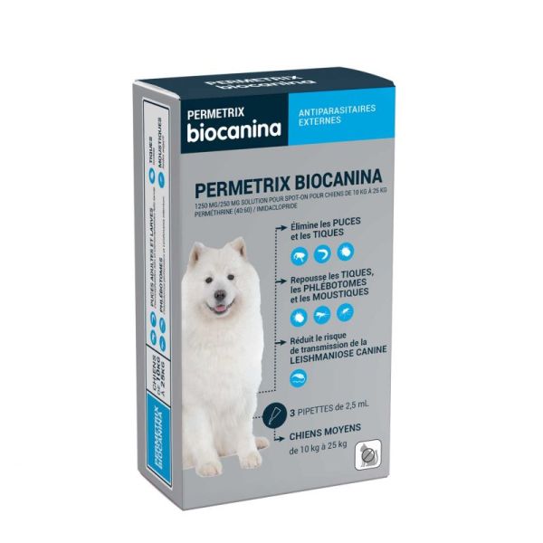 Biocanina Permetrix Moyen Chien 10-25kg 3 Pipettes de 2.5ml