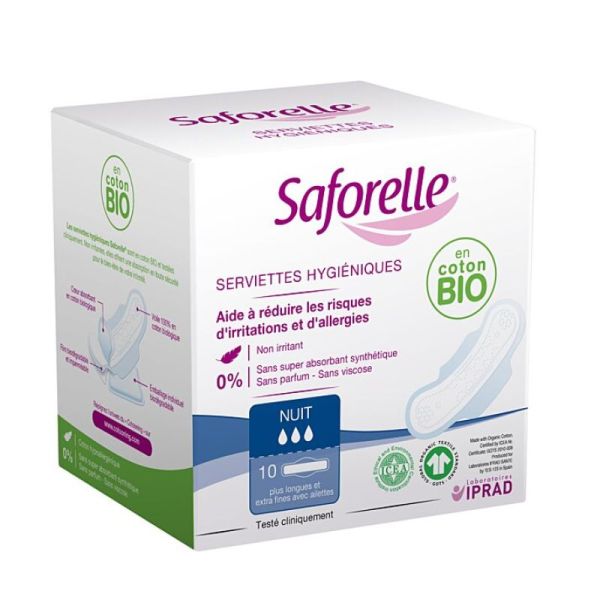 SAFORELLE COTON PROTECTION SERVIETTES NUIT