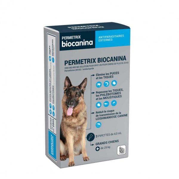 Biocanina Permetrix Grand Chien +25kg 3 Pipettes de 4ml