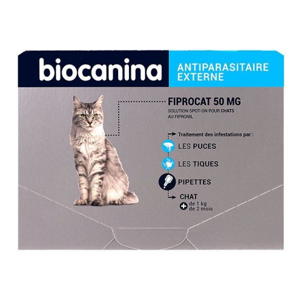 Fiprocat 50mg Spot-on Chat Pipettes x3 anti-puces